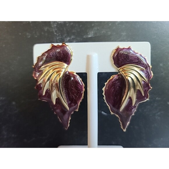 Enamel Statement Pierced Earrings Vintage - Picture 4 of 10